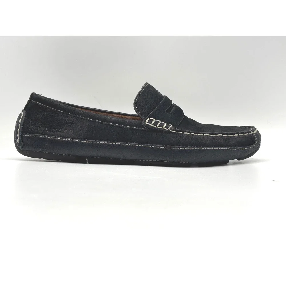 Cole Haan Grant Canoe Penny Loafers Navy Blue Nubuck Driving Mocs Mens 10.5 M